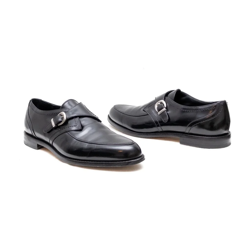 Alessandro Vasini‎ Men's Black SPAZZOLATO Leather Monk Strap Shoes US 8